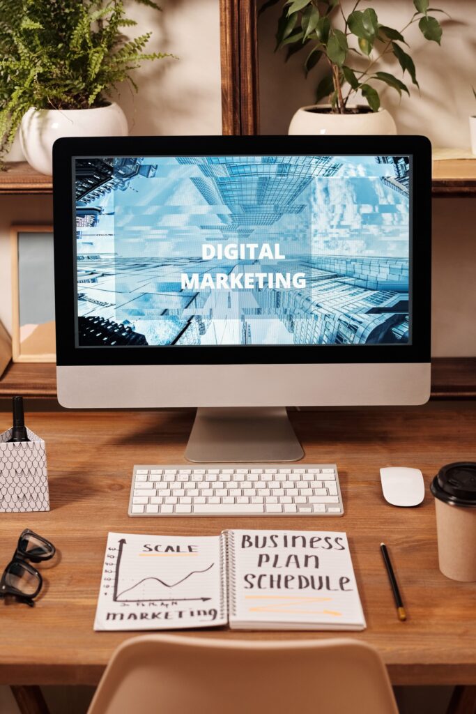 A desktop showing digital marketing 